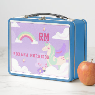 PURPLE Rose UNICORN LUNCH SKY BLUE Metal Lunch Box