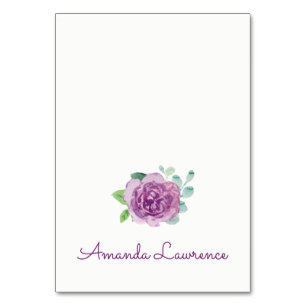 Purple Rose Watercolor Personalised Place Cards