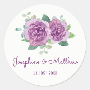 Purple Rose Watercolor Wedding Stickers