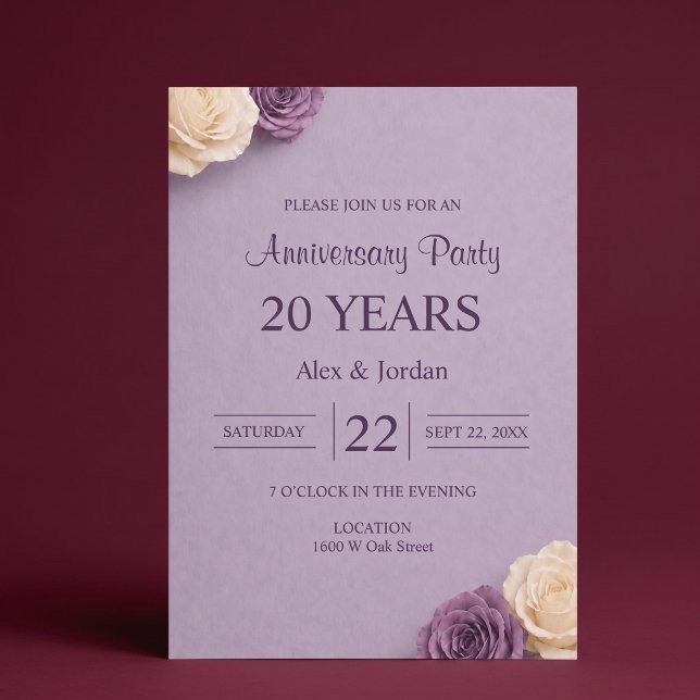 Purple Rose Wedding Anniversary Invitation (Creator Uploaded)