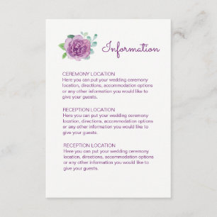 Purple Rose Wedding Information Cards
