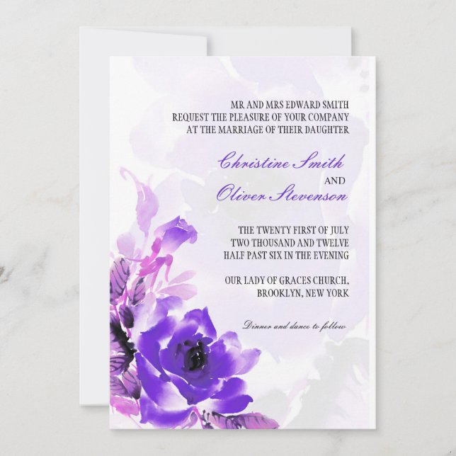 Purple Rose Wedding Invitation (Front)