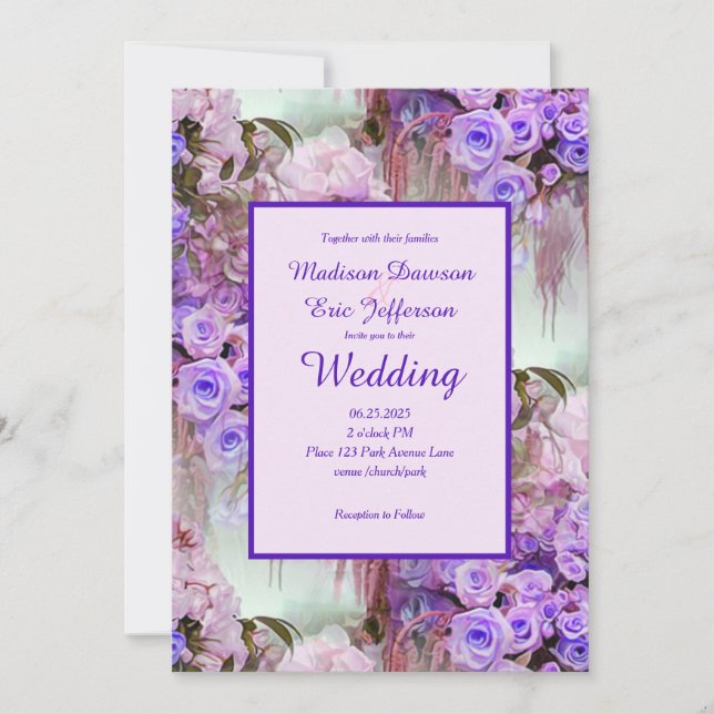 Purple Rose Wedding Invitation (Front)