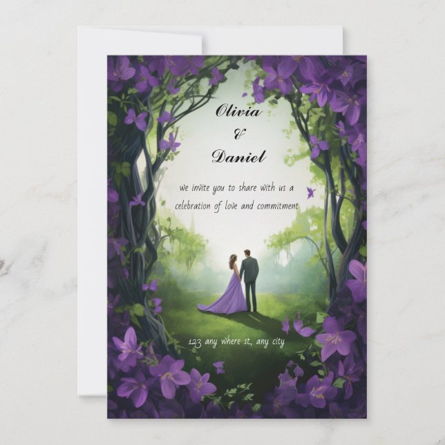 Purple Rose Wedding Invitations: Floral Elegance (Front)