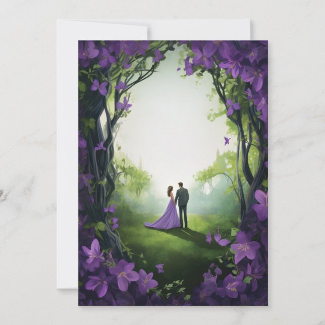 Purple Rose Wedding Invitations: Floral Elegance (Front)