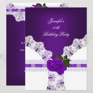 Purple Rose White Lace Birthday Party Invitation