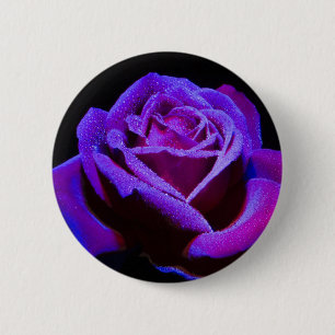 Purple Rose With Water Drops on Black Background 6 Cm Round Badge