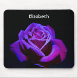 Purple Rose With Water Drops on Black Background Mouse Pad<br><div class="desc">A beautiful photograph of a purple, blue and pink coloured rose on a black background illuminated by a single spotlight creating spectacular lighting which really showcases the beauty of this flower, which is covered in delicate little water droplets. Customise with a name or remove the text by clicking on the...</div>