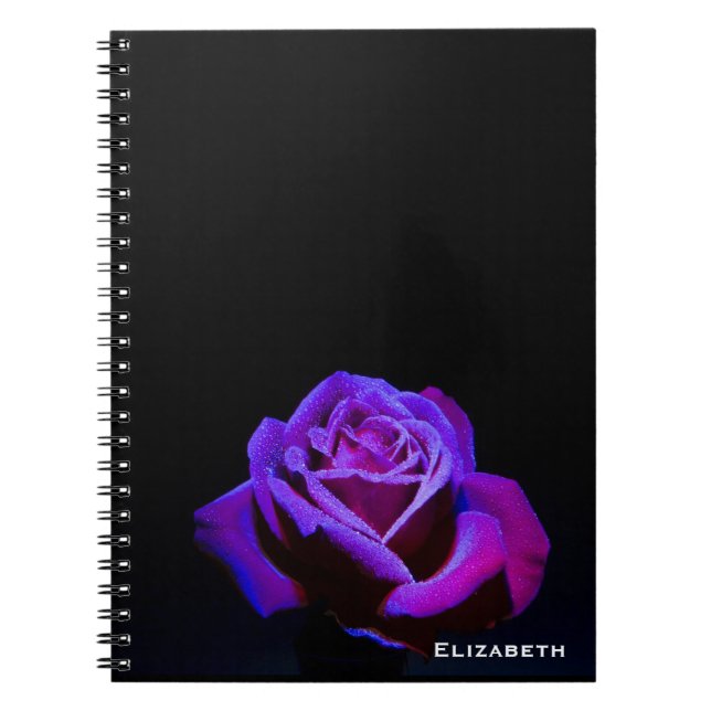 Purple Rose With Water Drops on Black Background Spiral Notebook (Front)