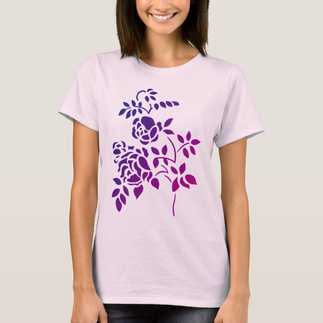 Purple Rosebud Stencil Art   T-Shirt (Front)