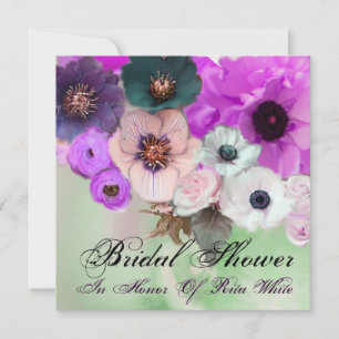 PURPLE ROSES AND ANEMONE FLOWERS BRIDAL SHOWER INVITATION