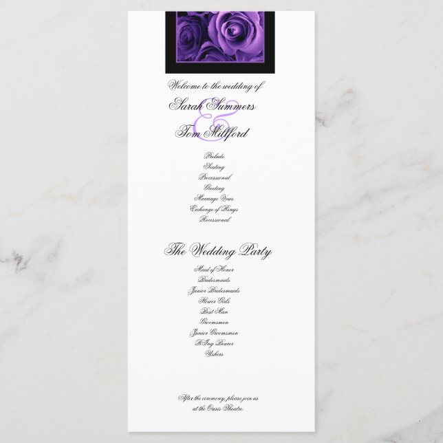 PURPLE ROSES and PURPLE LACE Wedding Program Programme (Front)