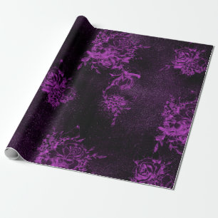 Purple Roses and Splatters on Purple Wrapping Paper
