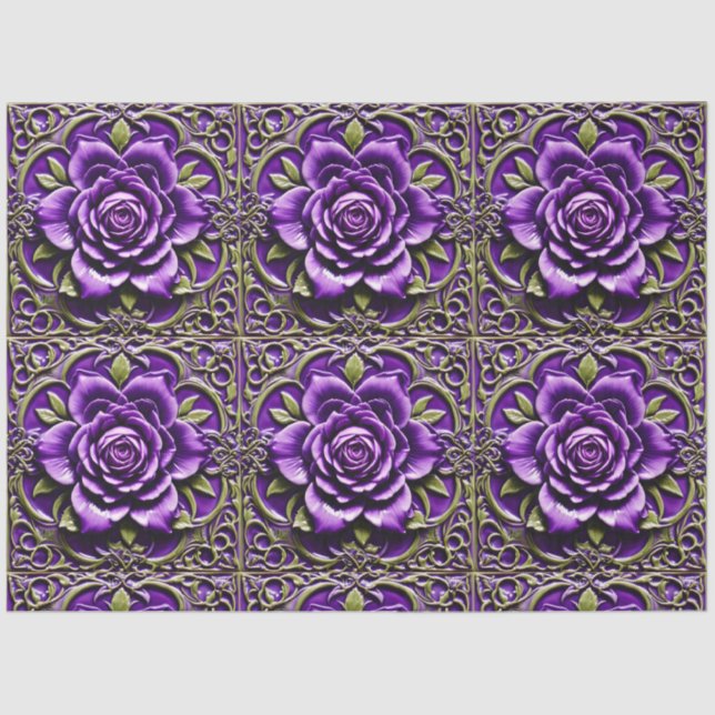 Purple Roses Beautiful Popular Collection Tissue Paper (Front)