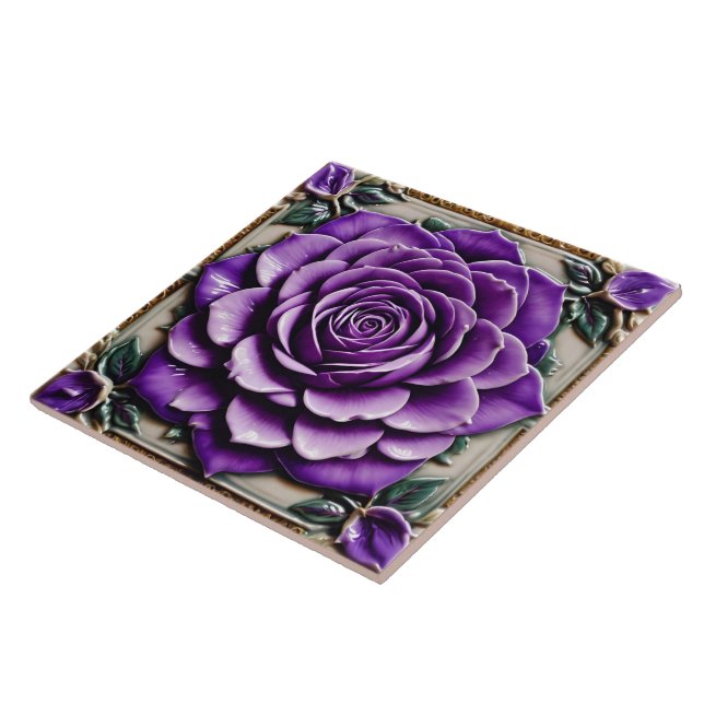 Purple Roses Beautiful Trendy Collection Tile (Side)