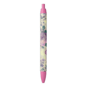 Purple Roses Black Ink Pen