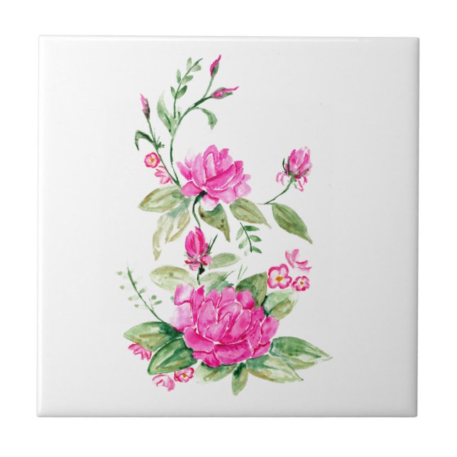 Purple Roses Blossoms Watercolor Tile (Front)
