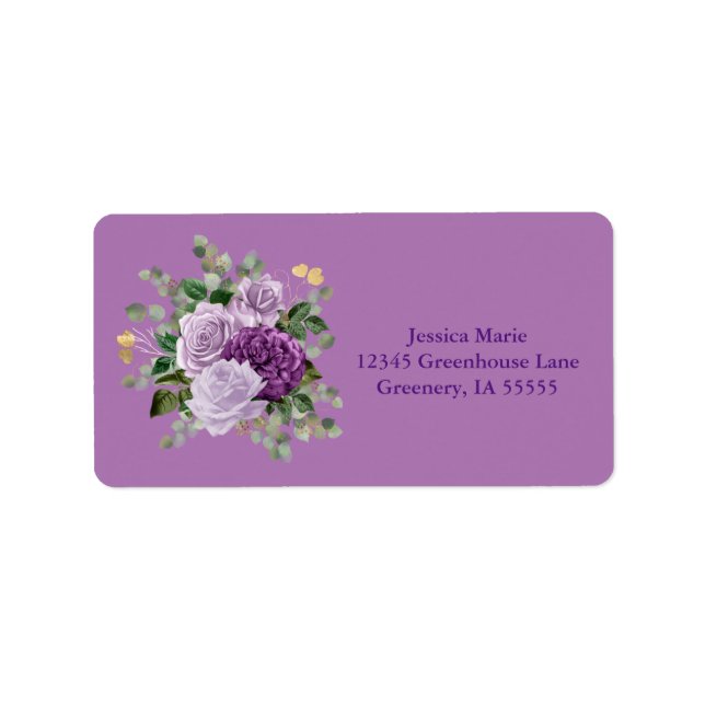 Purple Roses Botanical Return Address Label (Front)