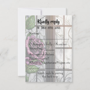 Purple roses by the window - gothic style RSVP card