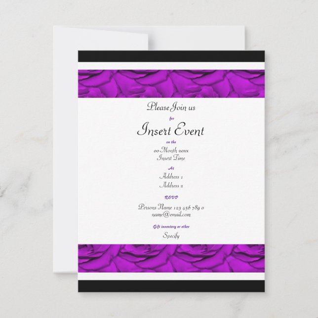 Purple roses - customisable invitation template (Front)