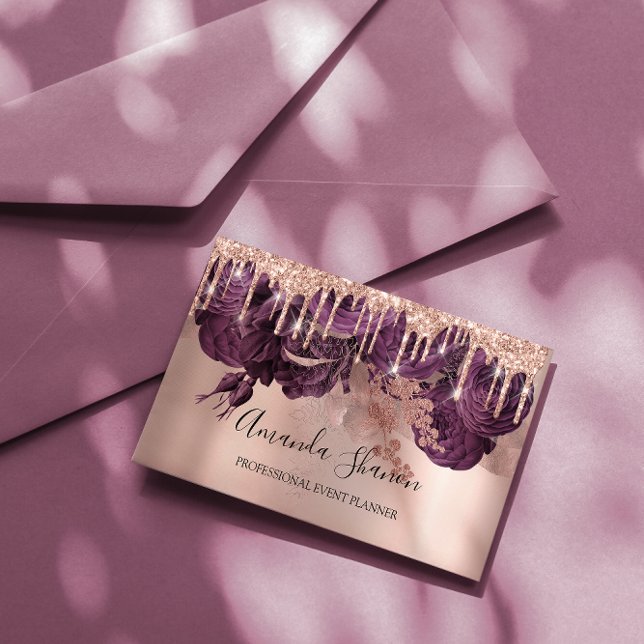 Purple Roses Elegant Drips Logo Event Planner Business Card (Purple Roses Elegant Drips Logo Event Planner Business Card)