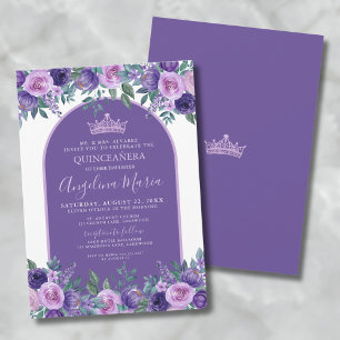 Purple Roses Elegant Floral Birthday Quinceanera Invitation