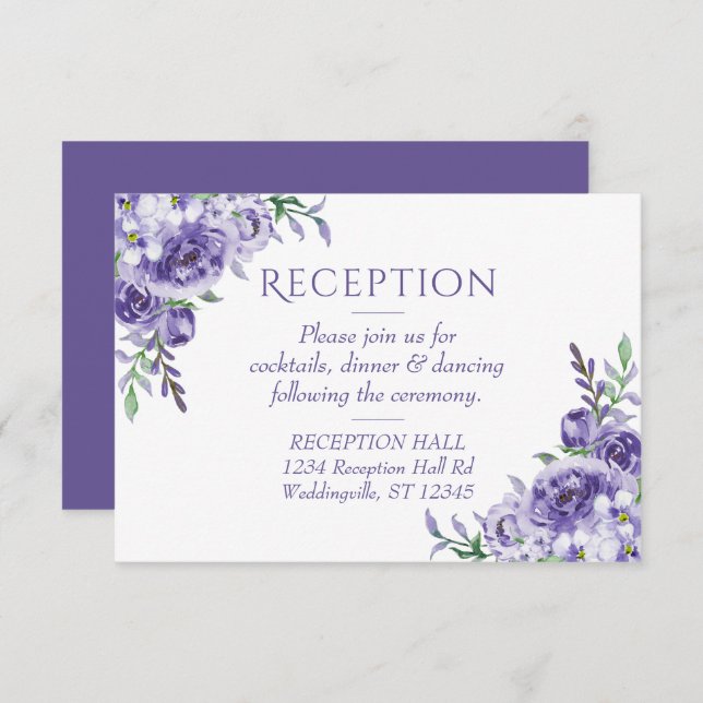 Purple Roses | Elegant Floral Reception Enclosure RSVP Card (Front/Back)