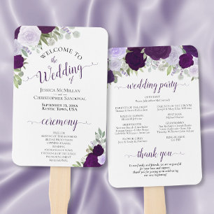 Purple Roses Elegant Floral Wedding Program Hand Fan