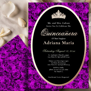 Purple Roses Elegant Rose Gold Quinceanera  