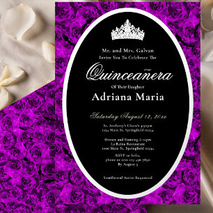 Purple Roses Elegant Silver Floral Quinceanera  
