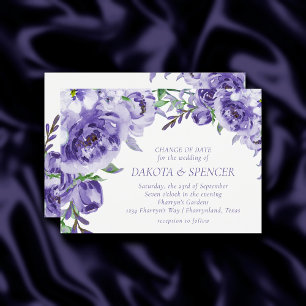 Purple Roses   Elegant Watercolor Change of Date Invitation