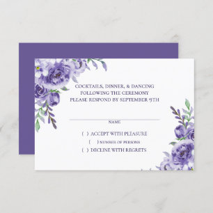 Purple Roses   Elegant Watercolor Floral Boho RSVP Card