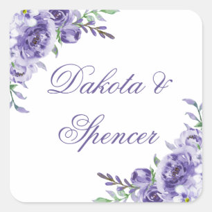 Purple Roses   Elegant Watercolor Floral Boho Square Sticker