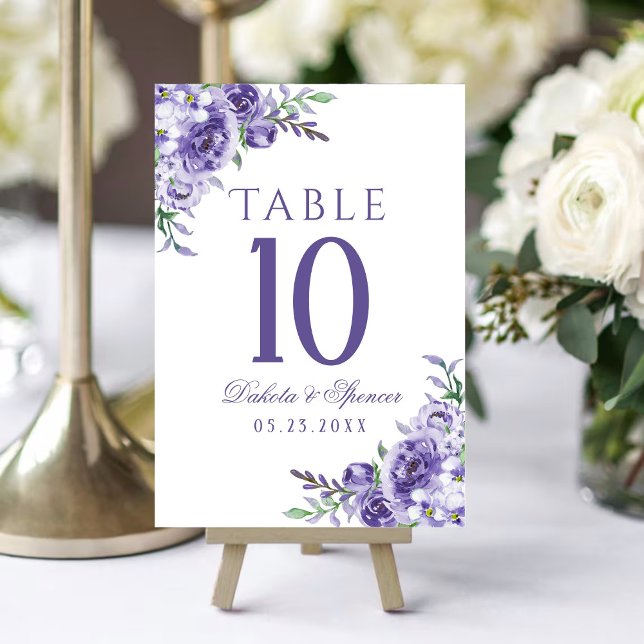 Purple Roses | Elegant Watercolor Floral Boho Table Number (Creator Uploaded)