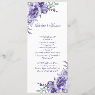 Purple Roses   Elegant Watercolor Floral Ceremony Programme