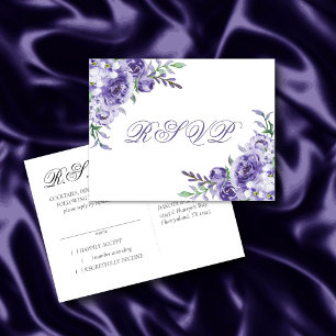 Purple Roses Elegant Watercolor Floral Response Announcement Postcard