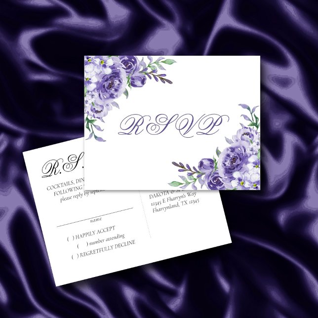 Purple Roses | Elegant Watercolor Floral Response Announcement Postcard (Creator Uploaded)