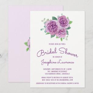 Purple Roses Floral Bridal Shower Invitations