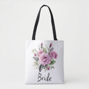 Purple Roses Floral Bride Elegant Wedding Bridal Tote Bag