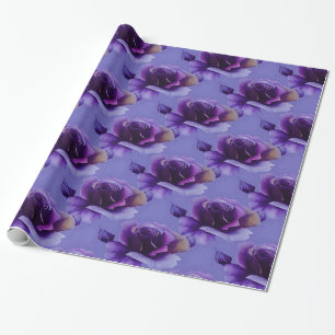 Purple Roses Floral Pattern Wrapping Paper