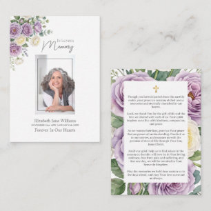 Purple  Roses Funeral Memorial Prayer   Card