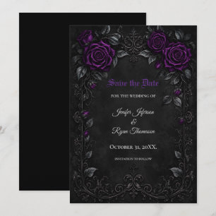 Purple Roses Gothic Save the date invitation