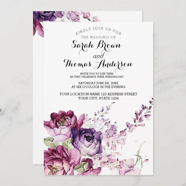 Purple Roses Invitation (Front/Back)
