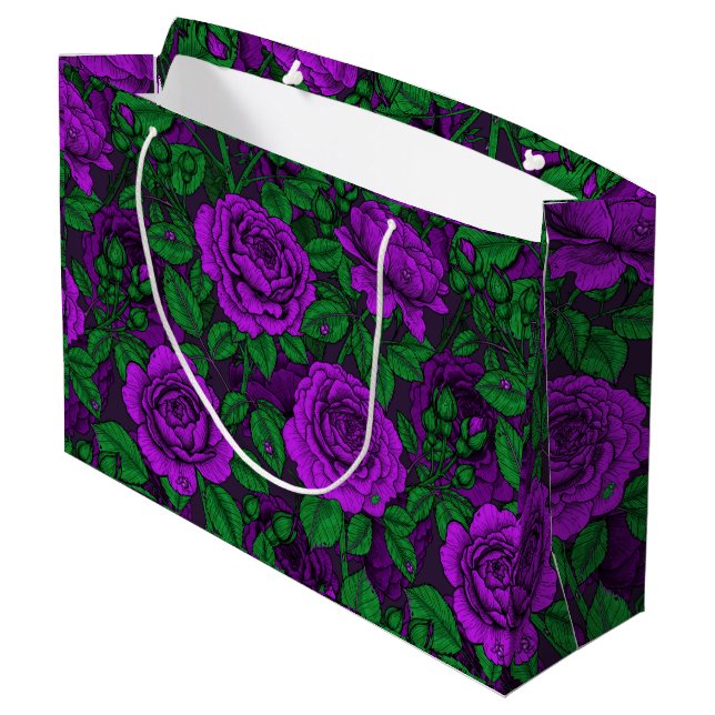 Purple roses large gift bag (Back Angled)