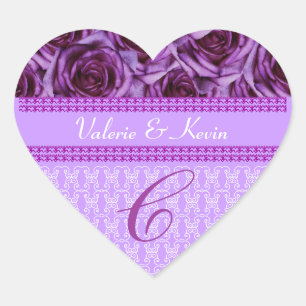 Purple Roses Monogram Letter C Wedding Sticker