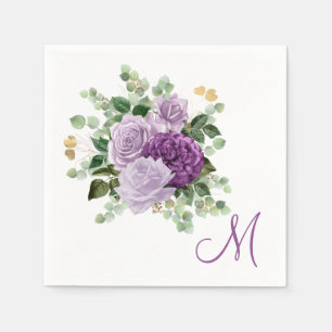 Purple Roses Monogram Napkin