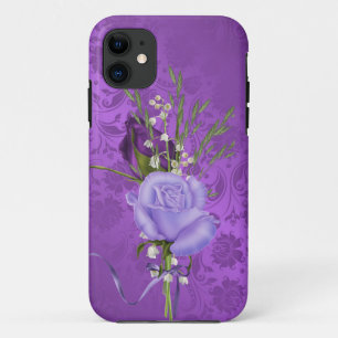 purple roses on damask iPhone 11 case