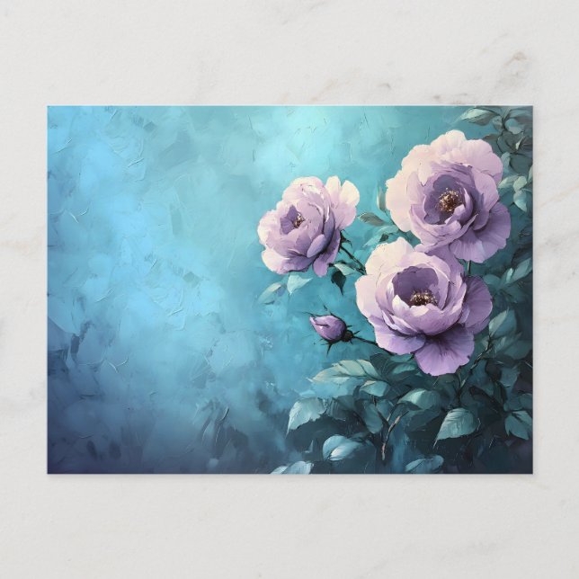 Purple Roses on Teal Postcard (Front)