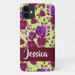 Purple roses on yellow Case-Mate iPhone case