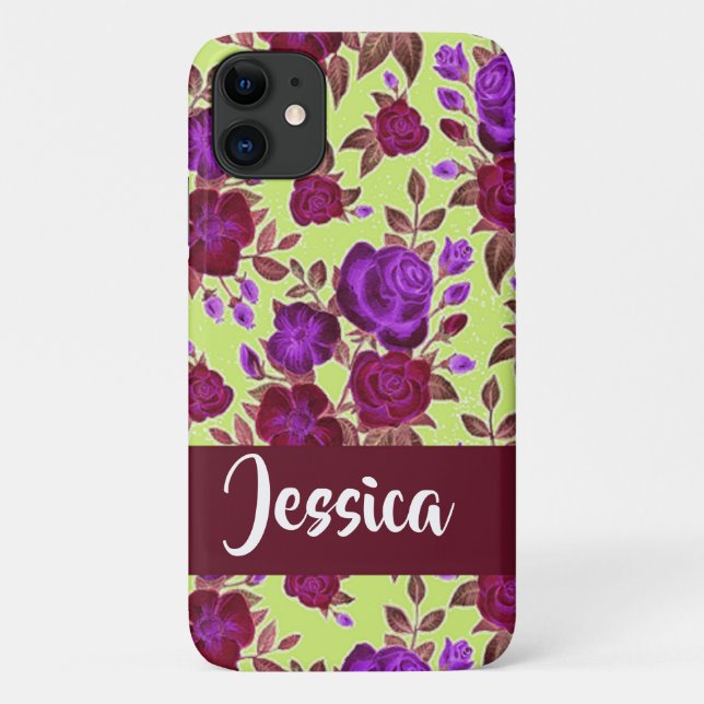Purple roses on yellow Case-Mate iPhone case (Back)